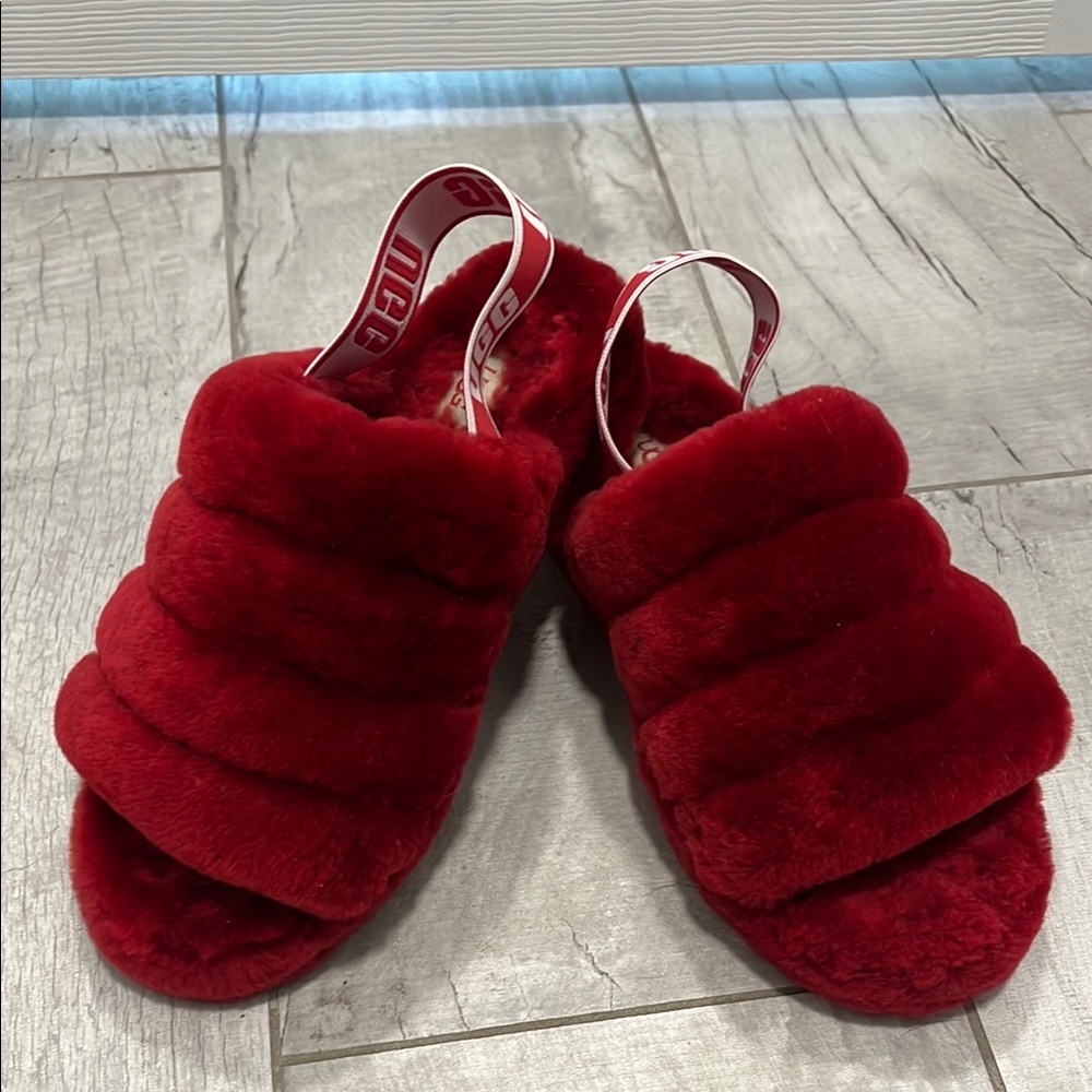 Red UGG Fuzzy Women's Slippers